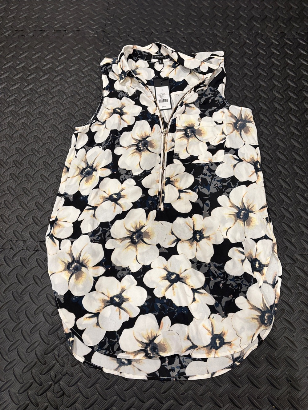 Dynamite Black Floral Sleeveless Blouse with Cream Flowers